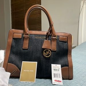 Michael Kors denim and brown leather.